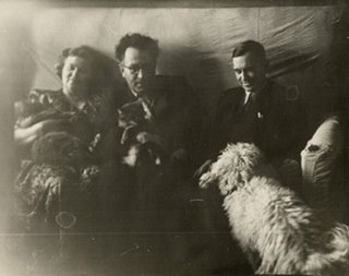 Olga Mikhailovna (Grossman's wife), Vasily Grossman, Nikolay Mikhailovich (Olga's brother). Late 1950s. Thanks to Fyodor Borisovich Guber for allowing reproduction<BR>of this previously unpublished photo.